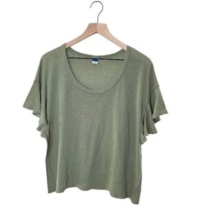 Old Navy Flutter-Sleeve Scoop-Neck Linen Jersey T-Shirt Top Olive Green Large